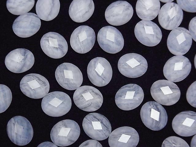 Blaue Spitze Achat x Kristall AAA Oval Facettierte Cabochon 12x10mm 2 Stück