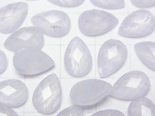 Blue Lace Agate x Crystal AAA Pear Shape Faceted Cabochon 12x8mm 2pcs
