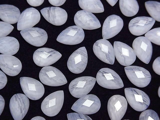 Blue Lace Agate x Crystal AAA Pear Shape Faceted Cabochon 12x8mm 2pcs
