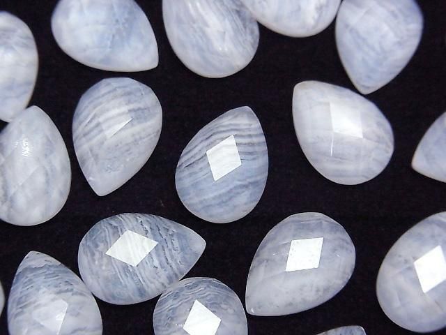 Blue Lace Agate x Crystal AAA Pear Shape Faceted Cabochon 14x10mm 2pcs