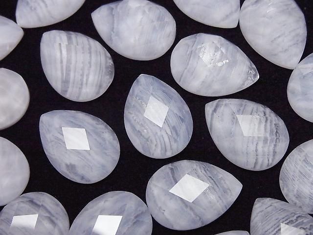 Blue Lace Agate x Crystal AAA Pear Shape Faceted Cabochon 18x13mm 1pc