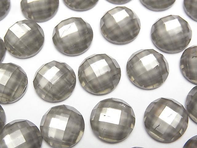 Pyrite x Crystal AAA Round Faceted Cabochon 12x12mm 2pcs
