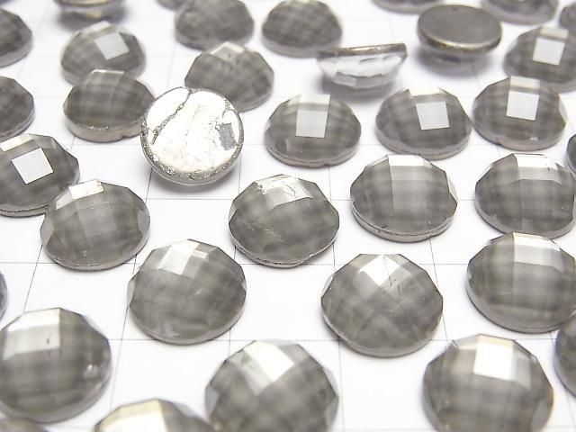 Pyrit x Kristall AAA Rund facettierter Cabochon 12x12mm 2 Stück