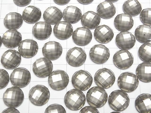 Pyrit x Kristall AAA Rund facettierter Cabochon 12x12mm 2 Stück