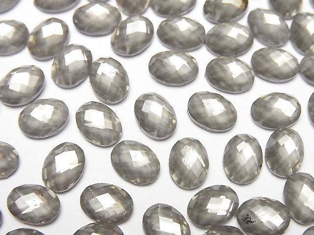 Pyrite x Crystal AAA Oval Faceted Cabochon 8x6mm 2pcs