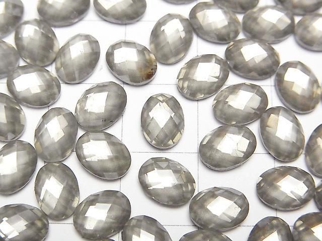 Pyrite x Crystal AAA Oval Faceted Cabochon 8x6mm 2pcs