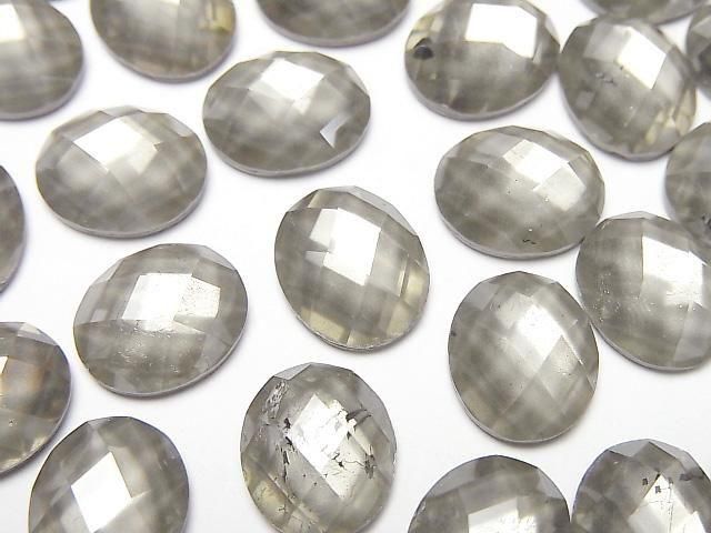 Pyrite x Crystal AAA Oval Faceted Cabochon 12x10mm 2pcs
