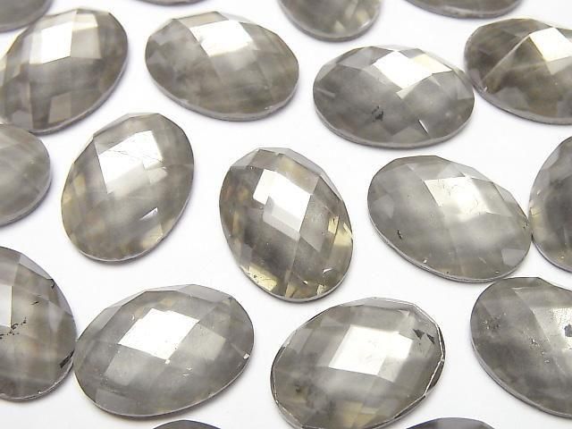 Pyrite x Crystal AAA Oval Faceted Cabochon 18x13mm 2pcs