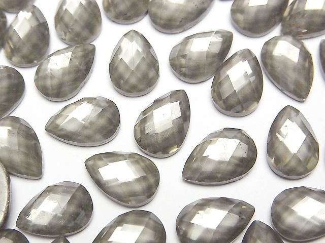 Pyrite x Crystal AAA Pear shape Faceted Cabochon 12x8mm 2pcs