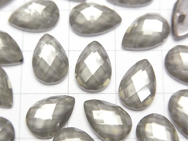 Pyrite x Crystal AAA Pear shape Faceted Cabochon 12x8mm 2pcs
