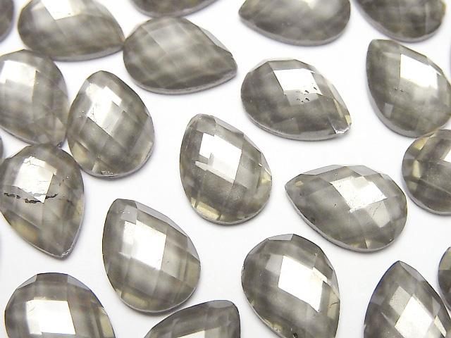 Pyrite x Crystal AAA Pear shape Faceted Cabochon 14x10mm 2pcs