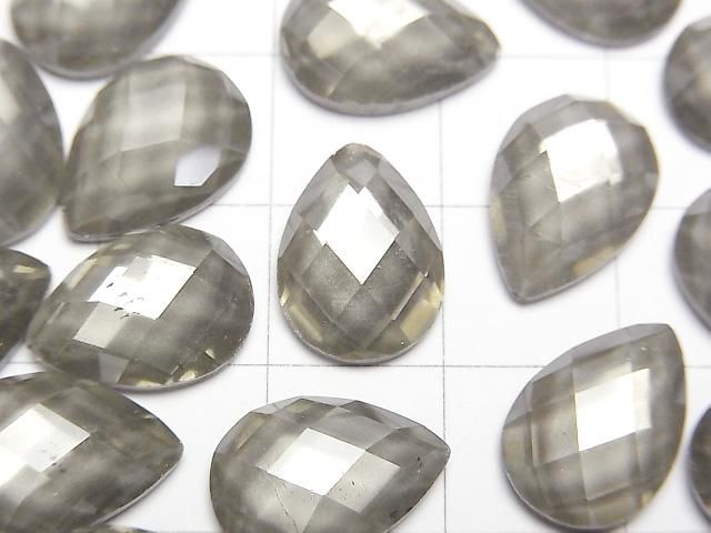 Pyrite x Crystal AAA Pear shape Faceted Cabochon 14x10mm 2pcs