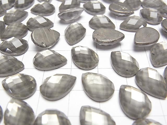 Pyrit x Kristall AAA Birnenform facettierter Cabochon 14x10mm 2 Stück