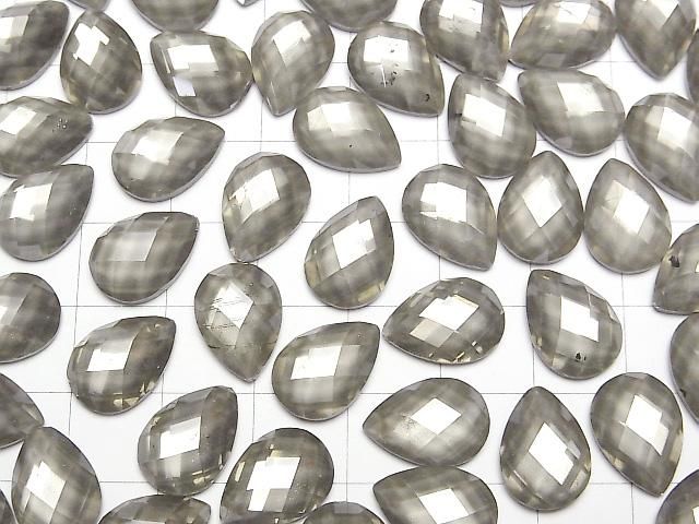 Pyrit x Kristall AAA Birnenform facettierter Cabochon 14x10mm 2 Stück