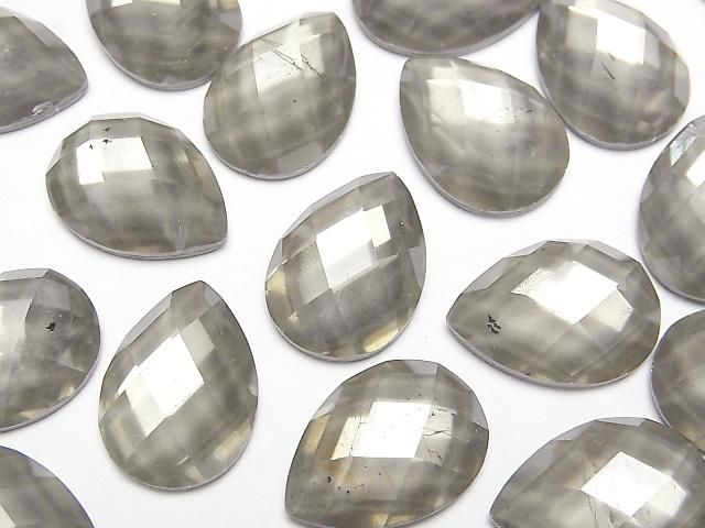 Pyrite x Crystal AAA Pear shape Faceted Cabochon 18x13mm 2pcs