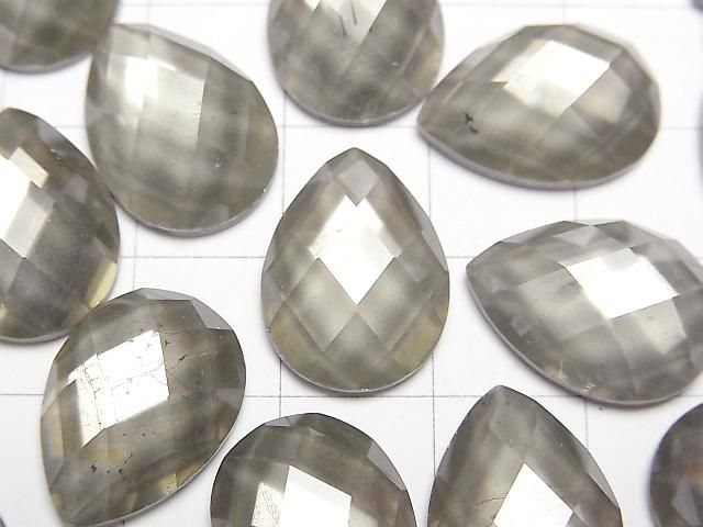 Pyrite x Crystal AAA Pear shape Faceted Cabochon 18x13mm 2pcs