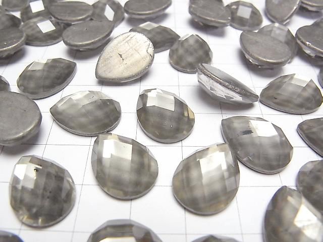 Pyrit x Kristall AAA Birnenform facettierter Cabochon 18x13mm 2 Stück