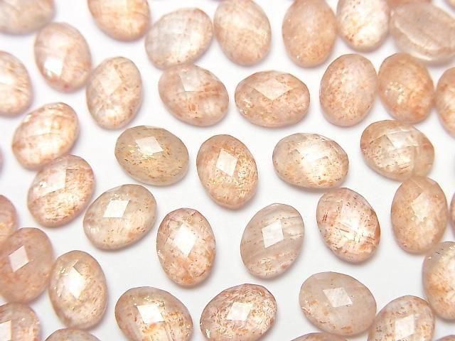 Sunstone x Crystal AAA Oval Faceted Cabochon 8x6mm 2pcs