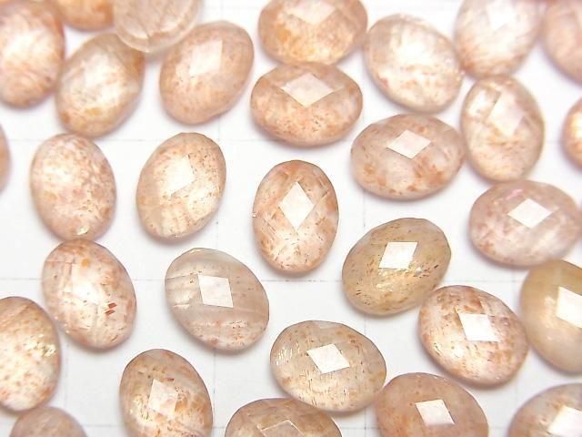 Sunstone x Crystal AAA Oval Faceted Cabochon 8x6mm 2pcs