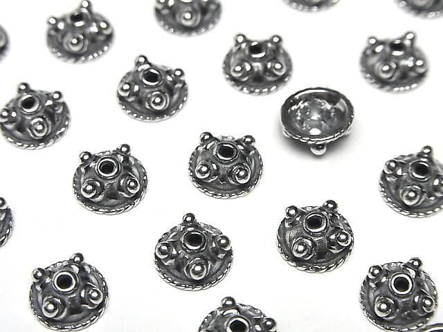 Bali Silver Bead Caps 9x9x4mm Oxidized Finish 2pcs