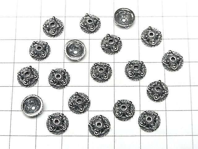 Bali Silver Bead Caps 9x9x4mm Oxidized Finish 2pcs