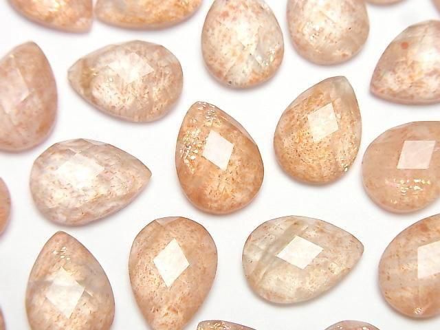 Sonnenstein x Kristall AAA Birnenform facettierter Cabochon 14x10mm 2 Stück