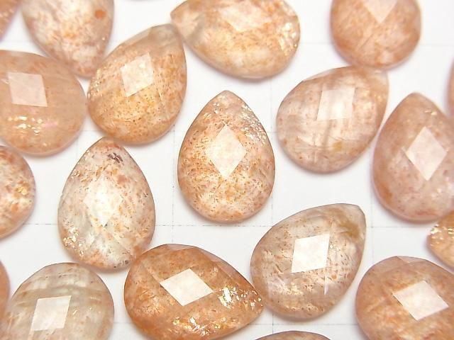 Sonnenstein x Kristall AAA Birnenform facettierter Cabochon 14x10mm 2 Stück