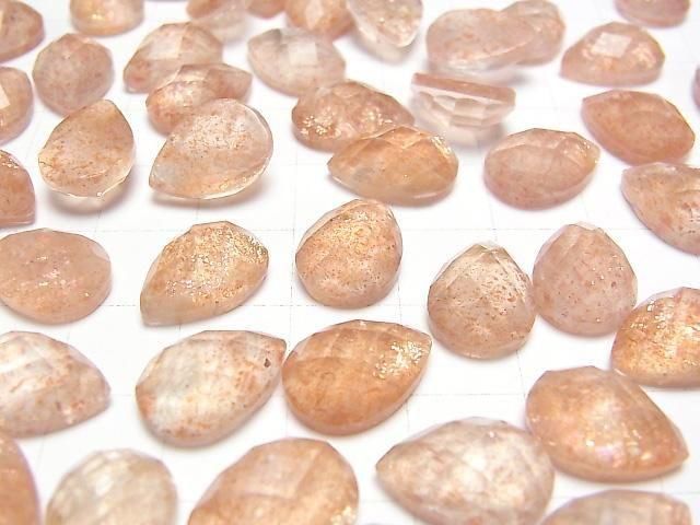 Sonnenstein x Kristall AAA Birnenform facettierter Cabochon 14x10mm 2 Stück