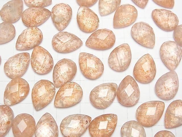 Sonnenstein x Kristall AAA Birnenform facettierter Cabochon 14x10mm 2 Stück