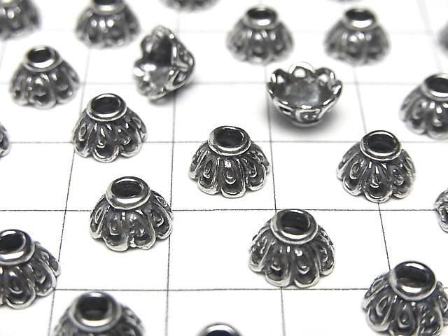 Bali Silver Bead Cap Flower 8x8x4.5mm Oxidized Finish 1pc