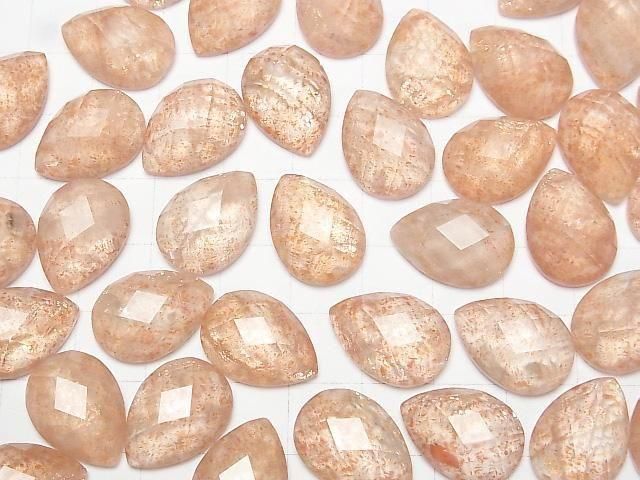 Sonnenstein x Kristall AAA Birnenform facettierter Cabochon 18x13mm 2 Stück