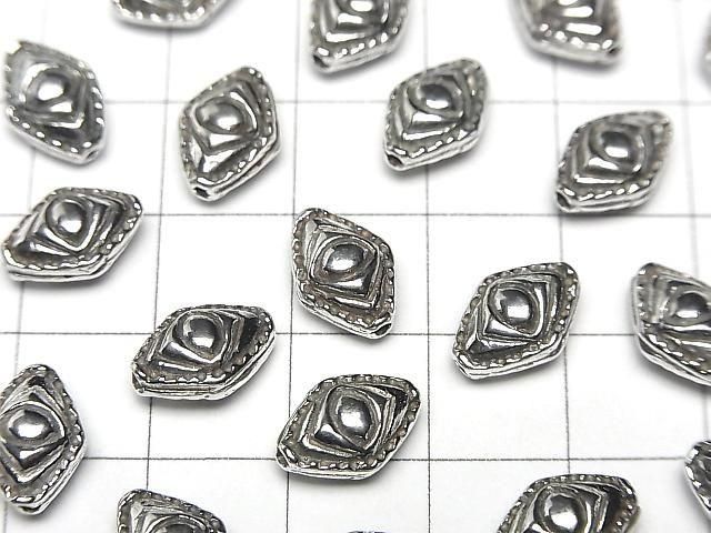 Bali Silver Rhombus Bead 11x8x5.5mm Oxidized Finish 1pc