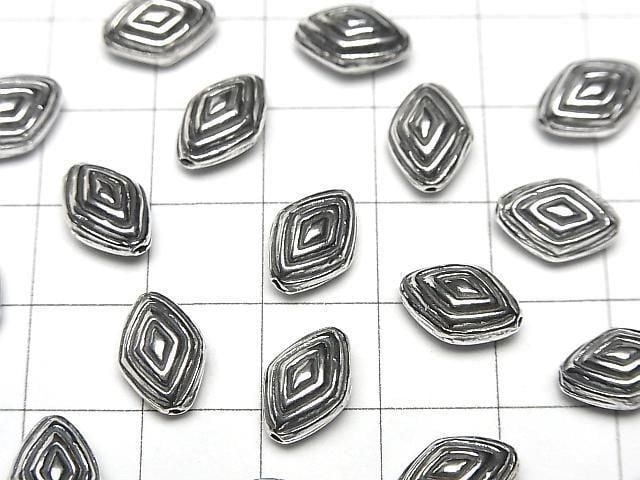 Bali Silver Rhombus Bead 11x8x5.5mm Oxidized Finish 1pc