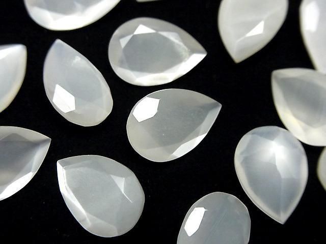 Hochwertiger Weißer Mondstein AAA- Lose Stein Tropfenform Facettiert 14x10mm 2Stück