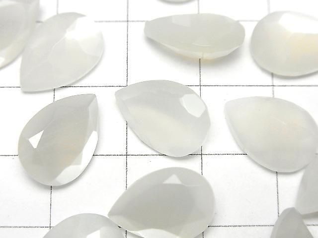 Hochwertiger Weißer Mondstein AAA- Lose Stein Tropfenform Facettiert 14x10mm 2Stück