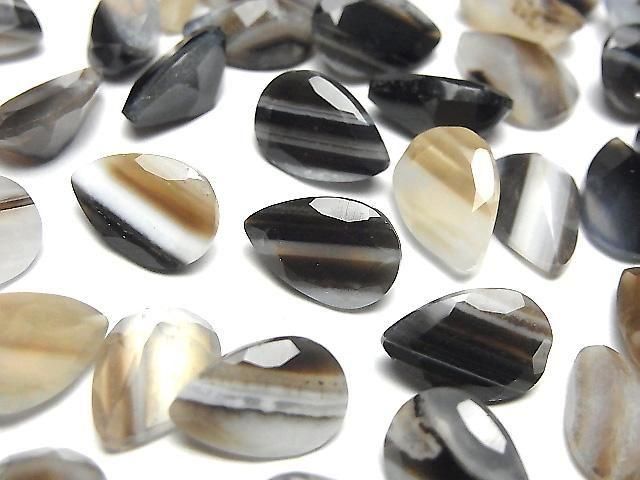 Schwarze Streifen-Achat lose Steine, Birnenform, facettiert, 12x8mm, 5 Stück