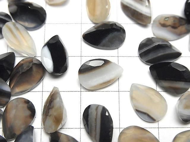 Schwarze Streifen-Achat lose Steine, Birnenform, facettiert, 12x8mm, 5 Stück