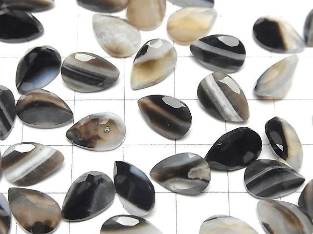 Schwarze Streifen-Achat lose Steine, Birnenform, facettiert, 12x8mm, 5 Stück