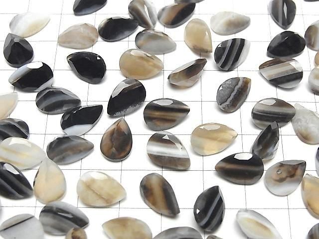 Schwarze Streifen-Achat lose Steine, Birnenform, facettiert, 12x8mm, 5 Stück