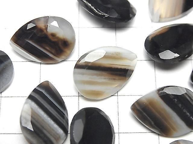 Schwarze Streifen-Achat lose Steine, Birnenform, facettiert, 18x13mm, 2 Stück