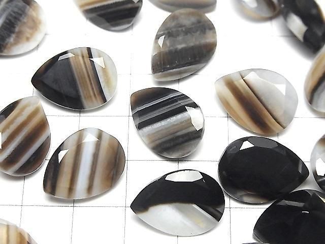 Schwarze Streifen-Achat lose Steine, Birnenform, facettiert, 18x13mm, 2 Stück