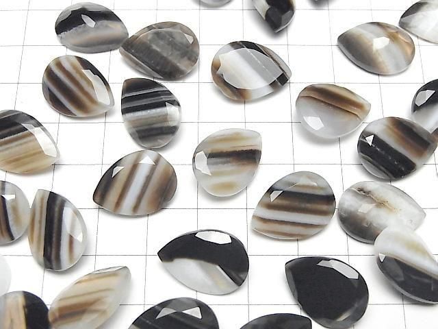 Schwarze Streifen-Achat lose Steine, Birnenform, facettiert, 18x13mm, 2 Stück