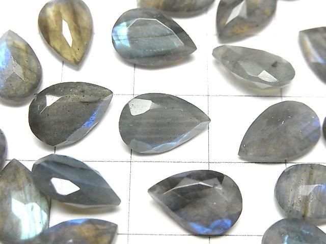 Hochwertiger Labradorit AA++ Birnenform, facettiert, 12x8mm, 3 Stück
