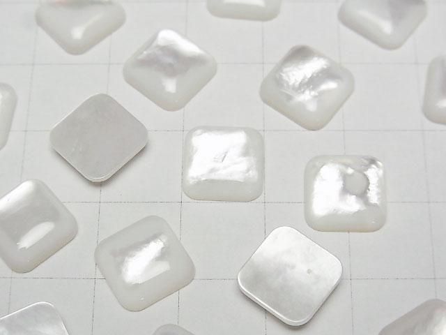 Hochwertige weiße Muschel (Silberlippen-Auster) AAA quadratischer Cabochon 10x10mm 5 Stück
