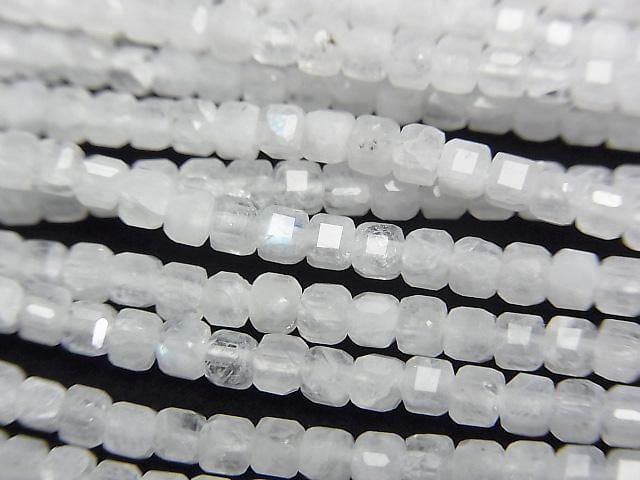 Hochwertig! Regenbogen-Mondstein AA Würfelform 2x2x2mm 1Strang Perlen (ca. 15 Zoll/37 cm)