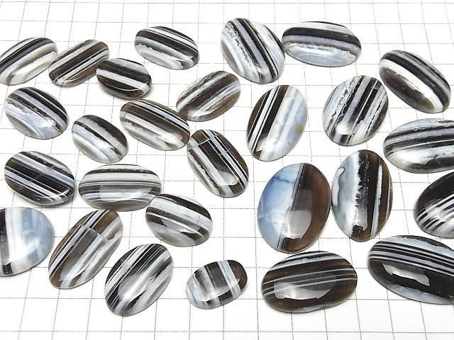 Gestreifter blauer Opal AAA- Oval Cabochon Größenmix 3 Stück