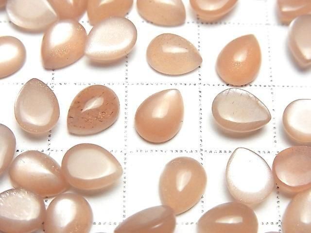 Pierre de lune Pêche AAA - Cabochon forme Poire 8x6mm 5pcs