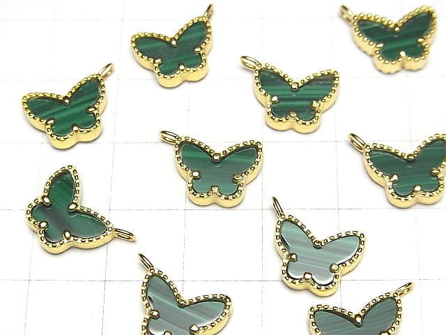 Malachite AAA Butterfly Charm 9x12mm 18KGP 1pc