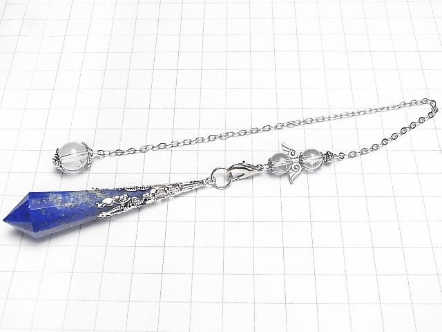 Pendentif pendule en lapis-lazuli AA 72x16x16mm avec chaîne couleur argent 1 pièce