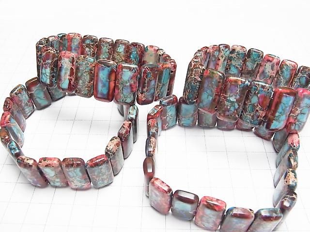 Rote x Blaue Kaolinit 2-Loch Rechteck 20x10x6mm 1 Strang Perlen (Armband)